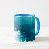 Swirling Turquoise Waves Abstract Ocean Wave Art マグカップ (正面右)