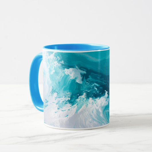Swirling Turquoise Waves Abstract Ocean Wave Art マグカップ (正面左)