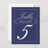 Swirls エレガント Navyのテー結婚ブル番号カード ポストカード (正面/裏面)