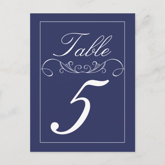 Swirls エレガント Navyのテー結婚ブル番号カード ポストカード (正面)