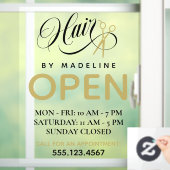 Swirly Black Text Scissors Hair Salon Open Hours ウィンドウサイン (ホーム)