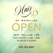 Swirly Black Text Scissors Hair Salon Open Hours ウィンドウサイン (シート3)