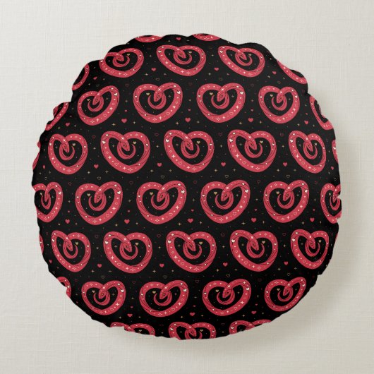 Swirly Red Abstract Hearts Pattern ラウンドクッション (正面)