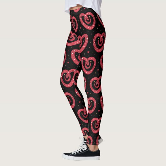 Swirly Red Abstract Hearts Pattern レギンス (左)