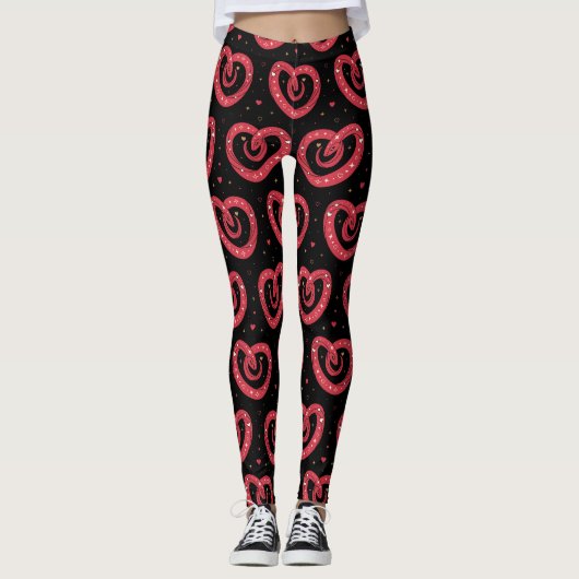 Swirly Red Abstract Hearts Pattern レギンス (正面)