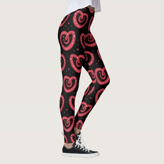 Swirly Red Abstract Hearts Pattern レギンス (右)