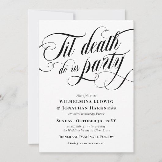 Swirly Til Death Do Us Party Elegant Goth Wedding 招待状 (正面)
