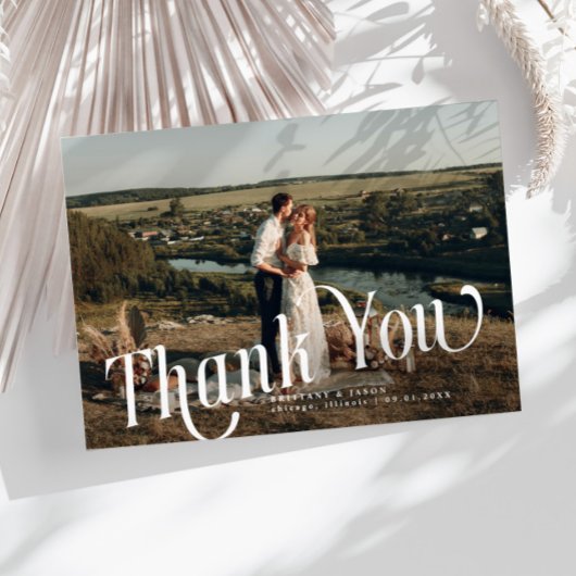 Swirly Typography Wedding Photo Thank You Card サンキューカード