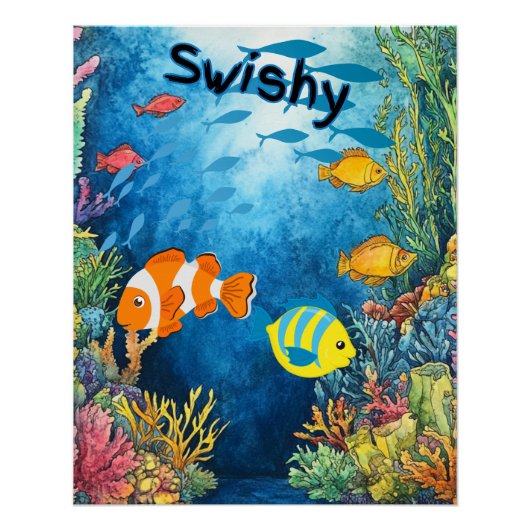 Swishy-Kids水色鮮やか魚 ポスター (正面)