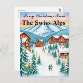 Swiss Alps Christmas Cozy Mountain Chalet ポストカード (正面/裏面)