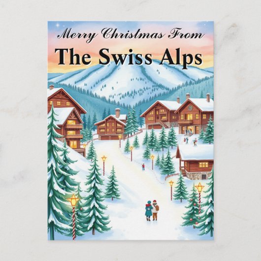 Swiss Alps Christmas Cozy Mountain Chalet ポストカード (正面)