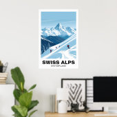 Swiss Alps Skiing, Switzerland Vintage Travel Art ポスター (ホームオフィス)
