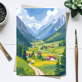 Swiss Alps Watercolor Mountains Painting Card
