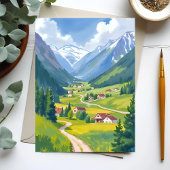 Swiss Alps Watercolor Mountains Painting Card