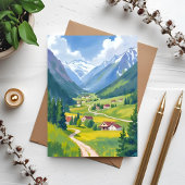 Swiss Alps Watercolor Mountains Painting Card