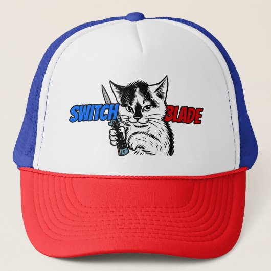 Switchblade Cat Trucker Hat by Phil Elmore キャップ (正面)