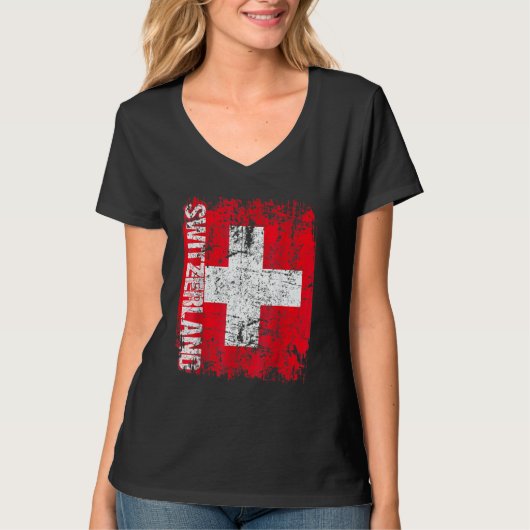 SWITZERLAND Flag Vintage Distressed SWISS Tシャツ (正面)