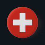 Switzerland flag - white cross 缶バッジ<br><div class="desc">The flag of Switzerland consists of a red flag with a white cross in the centre. The red color Swiss flag is ideal for sports events,  home decor,  restaurants ,  bars and travel. Text can be added or removed and sizes can be altered. #switzerland #swiss #whitecross #flag</div>