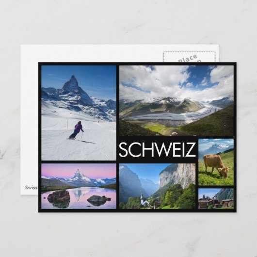 Switzerland multiple image collage black ポストカード (正面/裏面)