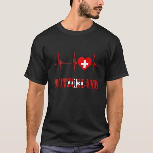 Switzerland Swiss Flag Heart Heartbeat EKG Pulse S Tシャツ (正面)