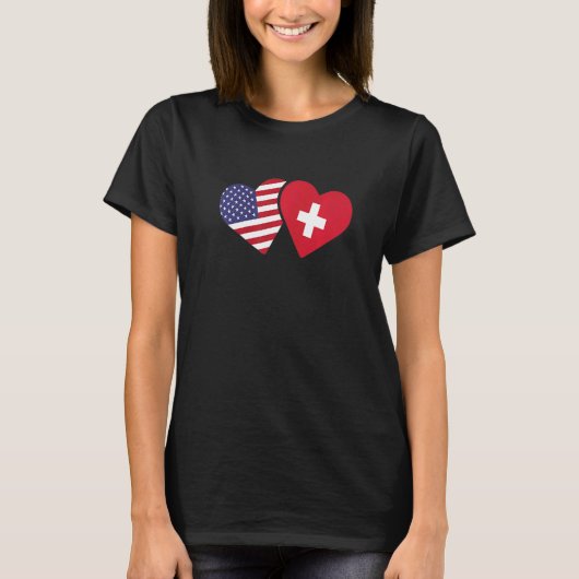 Switzerland USA Flag  Heart Swiss American Love Tシャツ (正面)