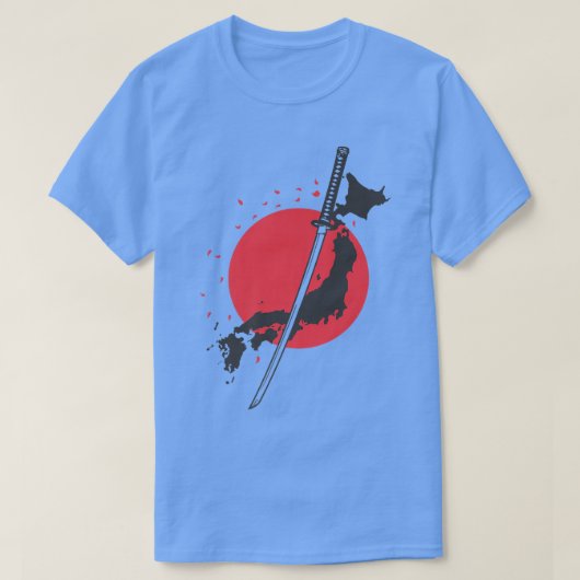 Sword with Map Outline and Flag Japan Samurai  Tシャツ (デザイン正面)