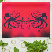Sybille's Octopus On Red – キッチンタオル (折り畳み)