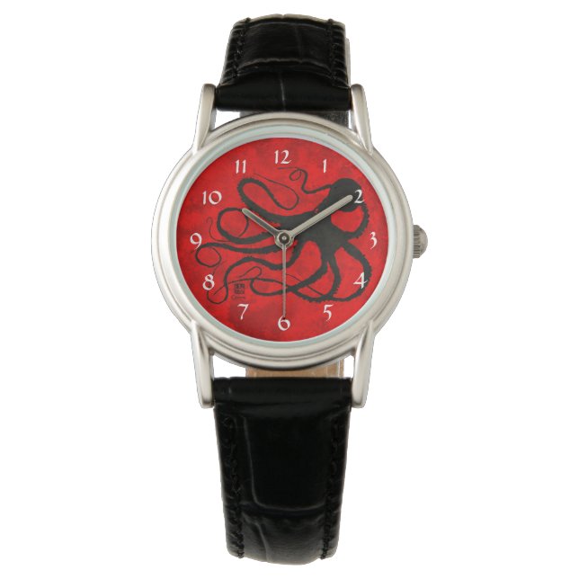 Sybille's Octopus On Red - Women's Watch 腕時計 (正面)