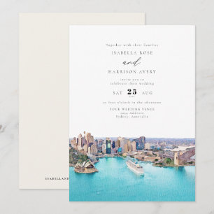 SYDNEY AUSTRALIA水カラーイラストレーション結婚ズ 招待状