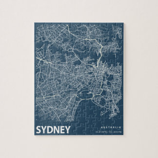 Sydney Australia Minimalist City Map Line Art Blue ジグソーパズル