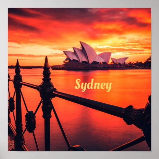 Sydney Australia Opera House Orange Sky ポスター (正面)