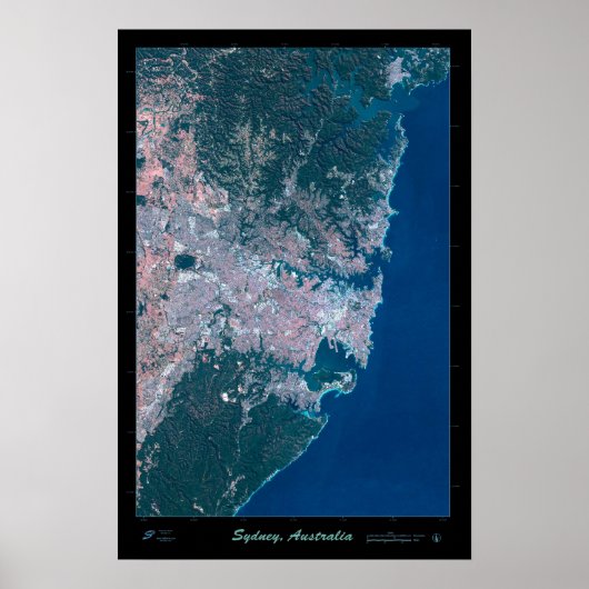 Sydney Australia satellite poster photo print map ポスター (正面)