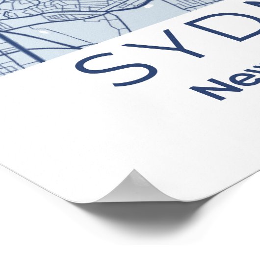 Sydney Blue Grey Mininmalist Wall Art Map  ポスター (角)