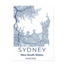 Sydney Blue Grey Mininmalist Wall Art Map 