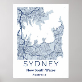 Sydney Blue Grey Mininmalist Wall Art Map  ポスター