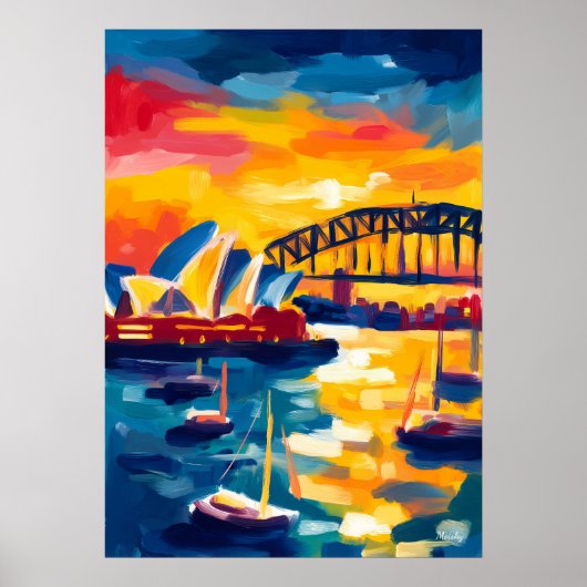 Sydney Fauvist Cityscape – Opera House Harbour ポスター (正面)