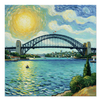 Sydney Harbor Bridge bathed in sunlight ポスター