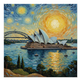 Sydney Opera House and Harbor Bridge painting ポスター