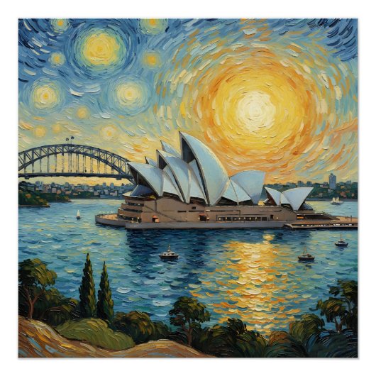Sydney Opera House and Harbor Bridge painting ポスター (正面)