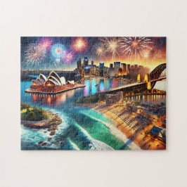 Sydney Opera House Fireworks Harbour Bridge Night ジグソーパズル