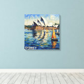 Sydney Opera House Harbor Sailing Stretched Canvas キャンバスプリント (インサイチュ (ウッドフロア))