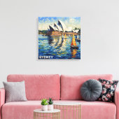 Sydney Opera House Harbor Sailing Stretched Canvas キャンバスプリント (インサイチュ (リビング))