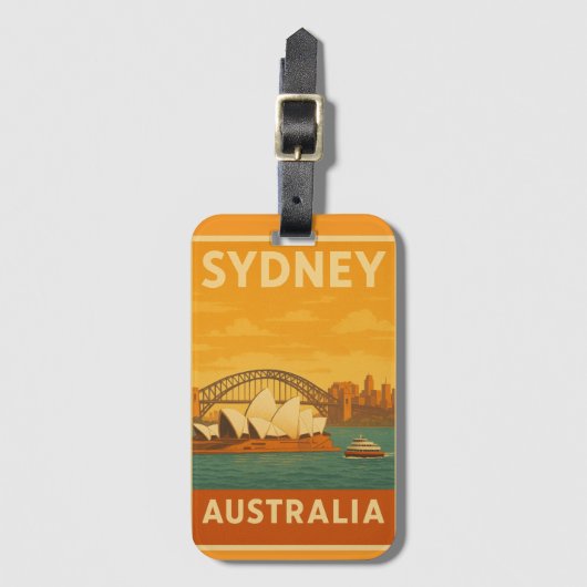 Sydney Opera House & Harbour Bridge Retro ラゲッジタグ (正面縦)