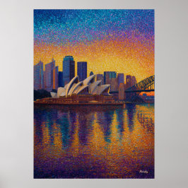 Sydney Opera House Pointillism Skyline Art ポスター