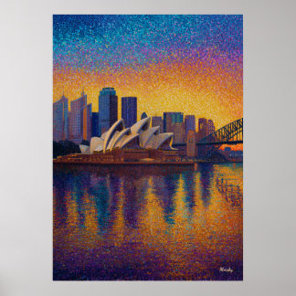 Sydney Opera House Pointillism Skyline Art ポスター