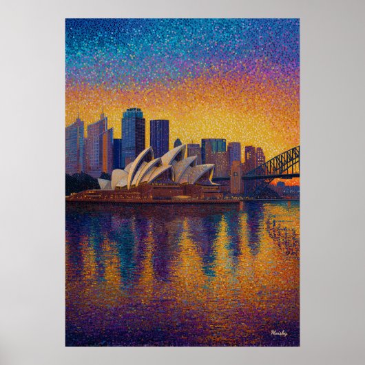 Sydney Opera House Pointillism Skyline Art ポスター (正面)