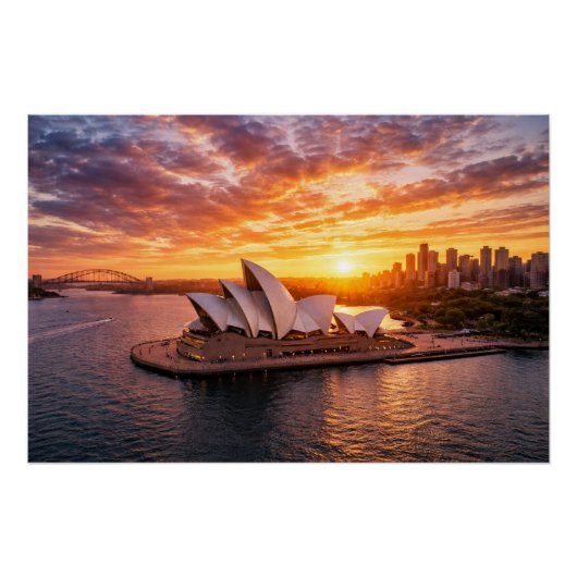 Sydney Opera House Sunset Aerial Photography ポスター (正面)