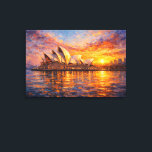 Sydney Opera House Sunset Knife Oil Painting キャンバスプリント<br><div class="desc">A breathtaking artistic interpretation of the iconic Sydney Opera House, beautifully illuminated by a glowing sunset over Sydney Harbour in Sydney, Australia. This expressive artwork blends palette knife texture with classic oil painting techniques, creating rich layers of color and movement. Warm golden, copper, and orange tones of the sunset contrast...</div>