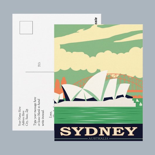 Sydney Opera House Vintage Poster, Your Message ポストカード