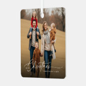Sylish White Script Christmas Family Photo Name メタルオーナメント (正面左)